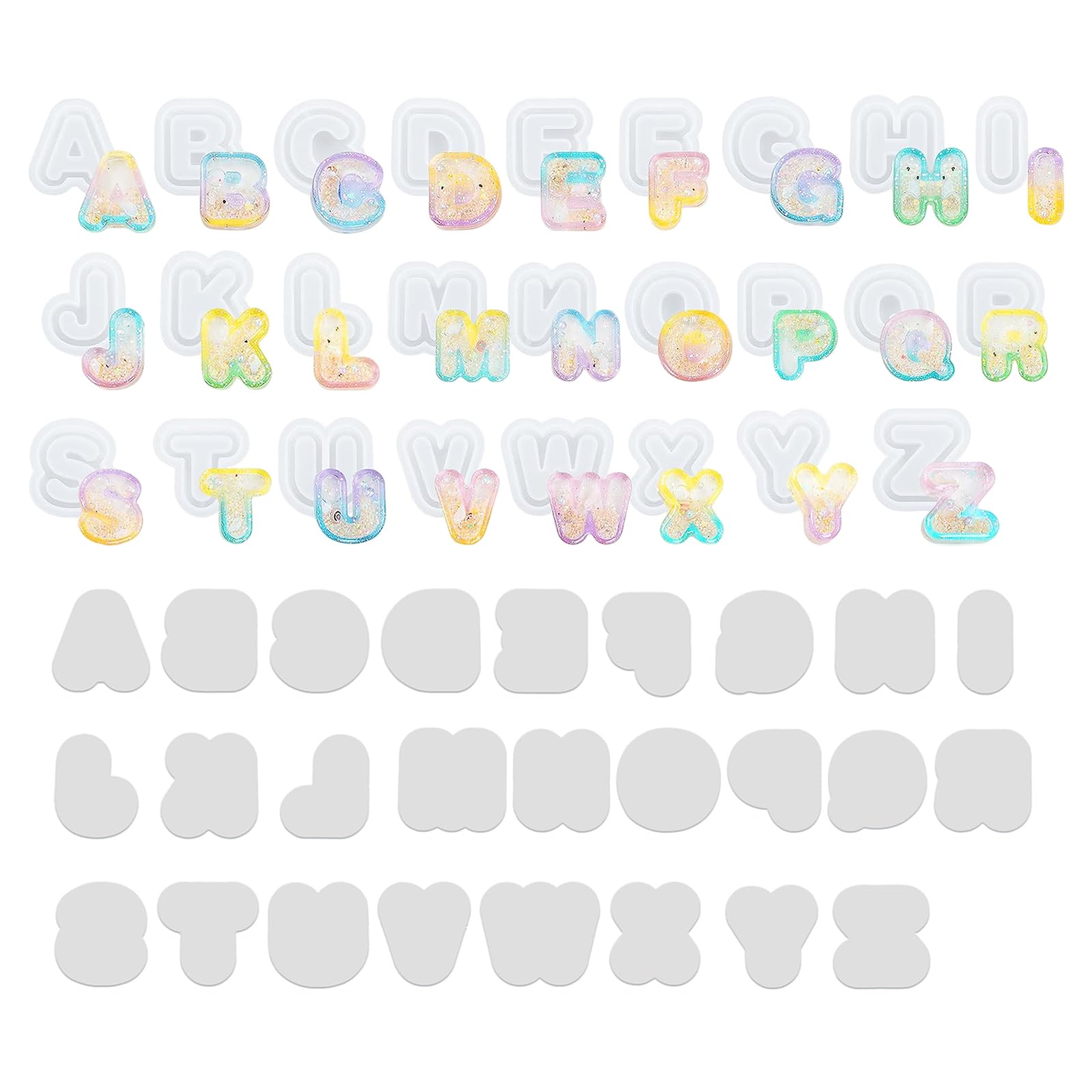 Resin Molds Silicone Set,Large and Slim Pack of 52 Reversed Alphabet Silicone Molds A to Z for Crafting Quicksand Shake,Epoxy Molds for DIY Crystal Letter Art Crafts,Party Home Decor
