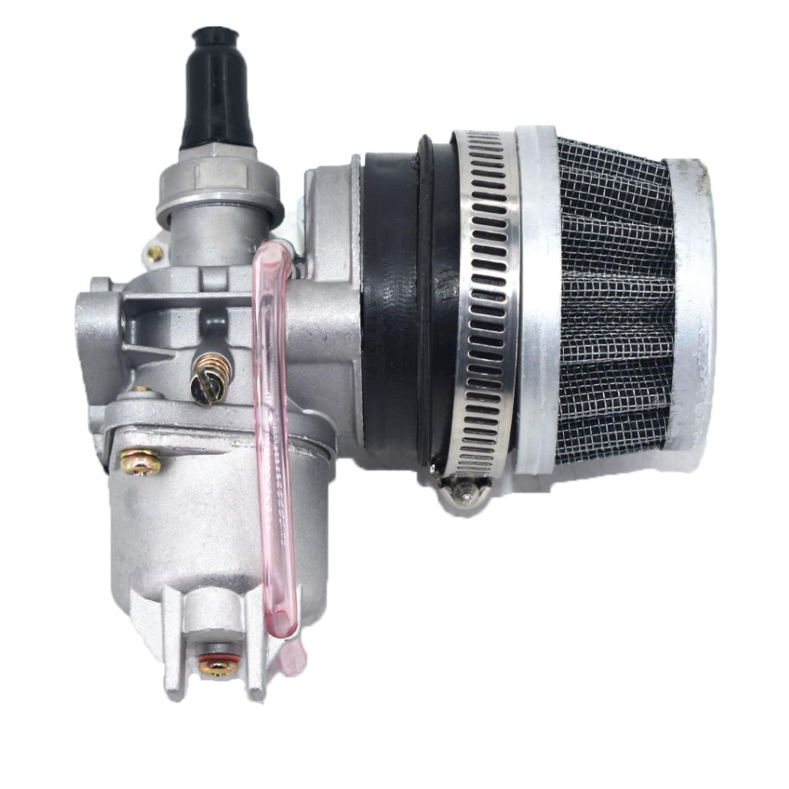 Viviance Vergaser Vergaser Carby + Stahl 44mm Luftfilter + Stack kompatibel mit 47cc 49cc Mini Moto Dirt Pocket Bike ATV Quad Go Kart Minimoto - Silberfilter