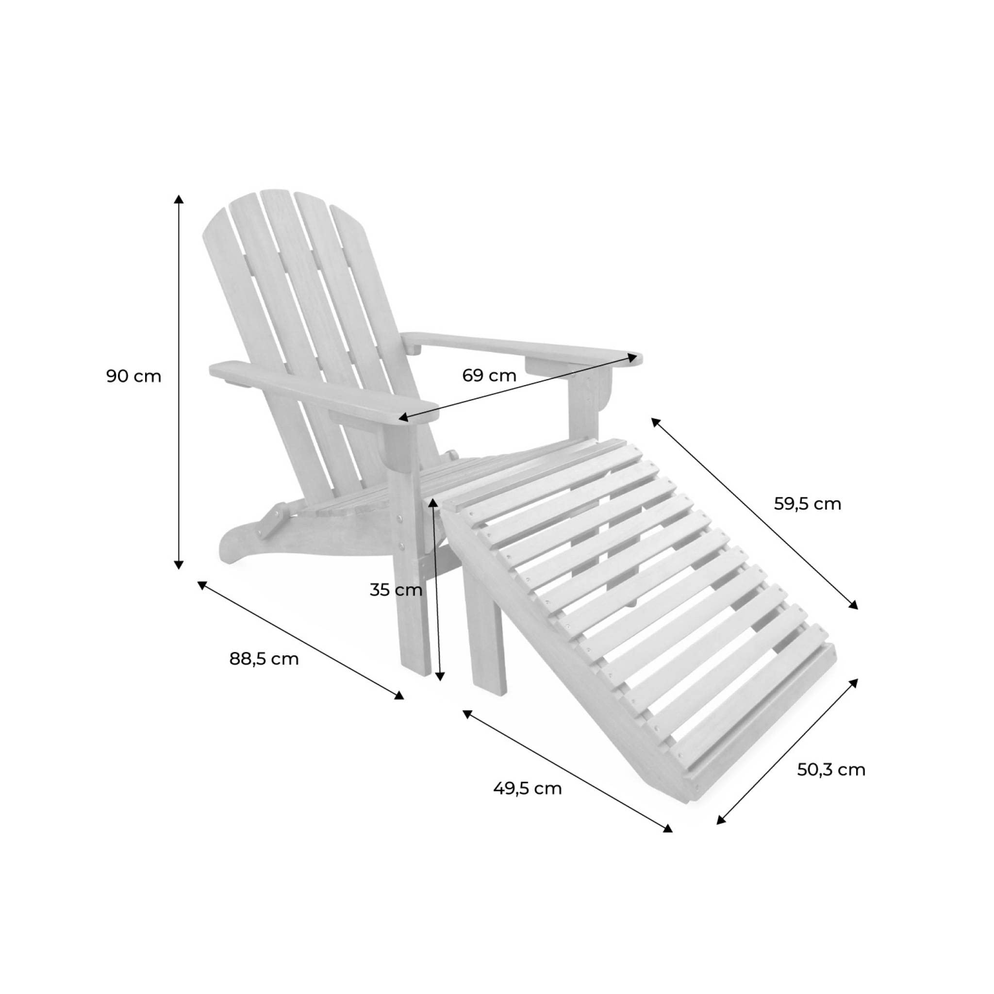 Alice's Garden - Fauteuil de Jardin en Bois avec Repose-Pieds/Table Basse - Adirondack Salamanca - Eucalyptus. Chaise de terrasse Retro