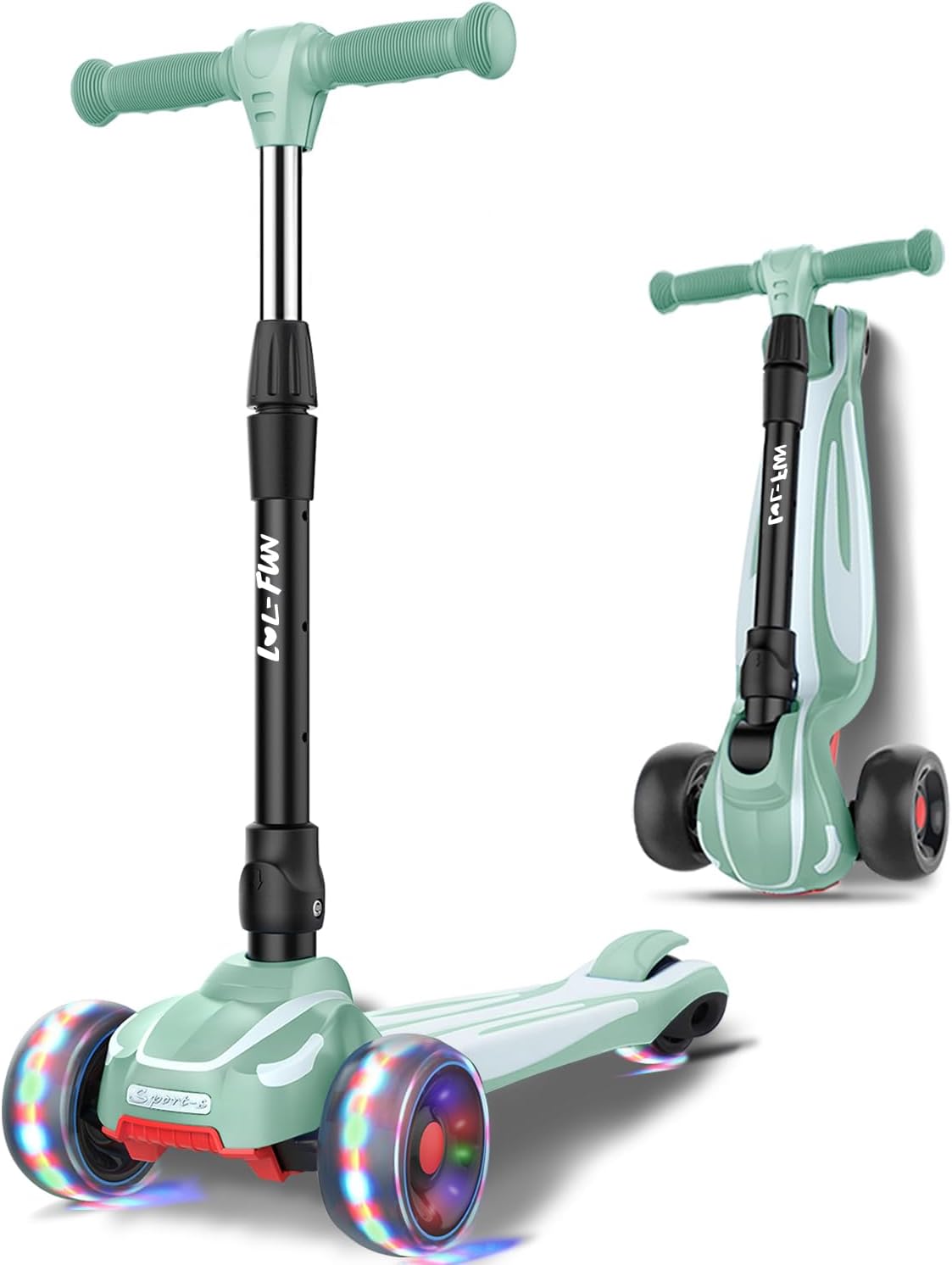 LOL-FUN 3 Wheel Toddler Scooter for Kids Ages 3-8 Years Old Boy Girl, Foldable Kids scooter with 4 Adjustable Height, Extra-Wide Childrens Kick Scooter with Lean-to-Steer and LED Flashing Wheels