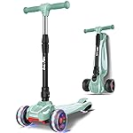 LOL-FUN Toddler Scooter for Kids Ages 3-12 Years Old Boy Girl with 3 Wheel LED Lights, Extra-Wide Childrens Foldable Kick Scooter Kids Ages 3-5 with 4 Adjustable Height and Lean-to-Steer