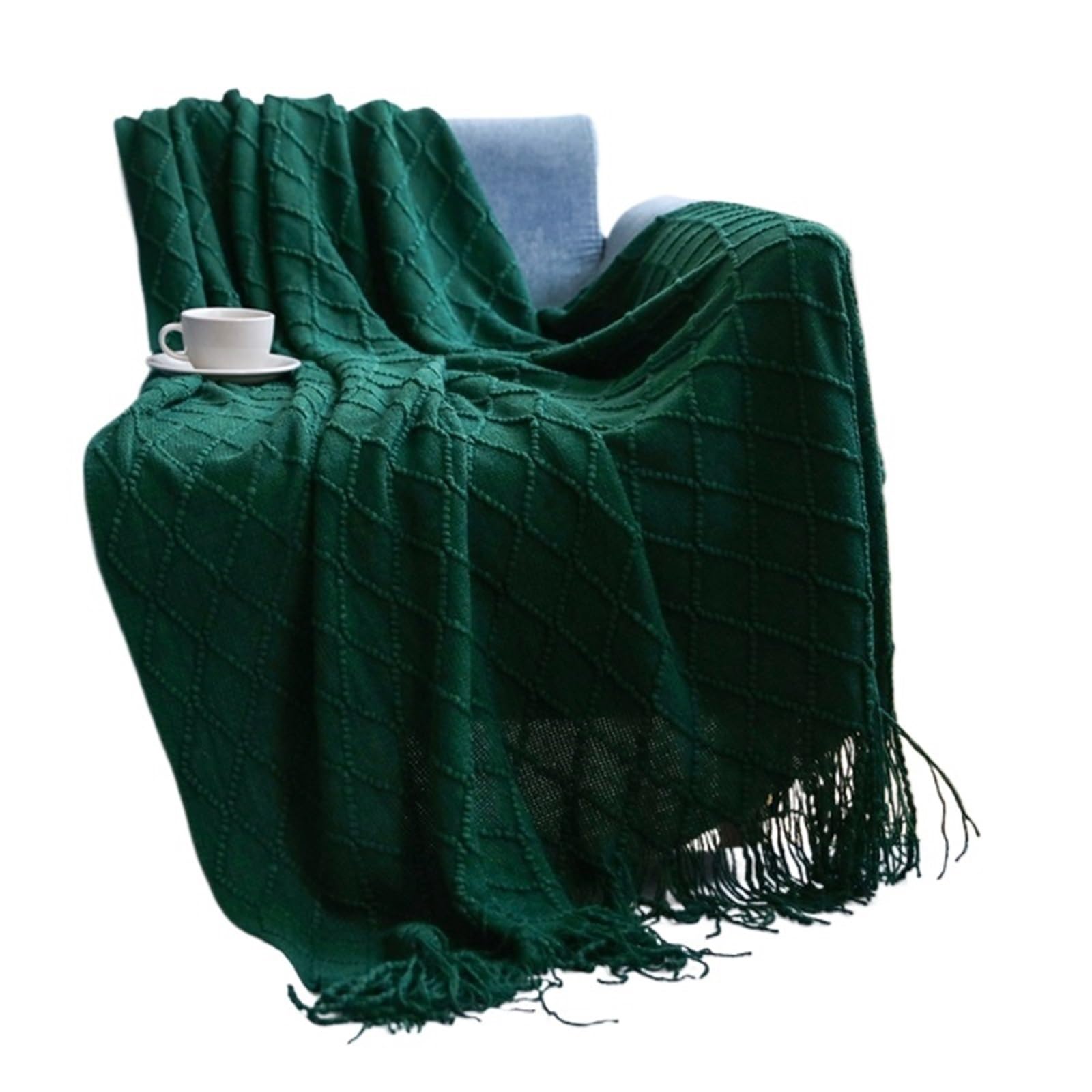 KiddiBubzi Soft Cozy Vintage Textured Knitted Throw Blankets With Tassels Lightweight Decorative Throws Farmhouse Woven Blanket For Adults(Color 8)