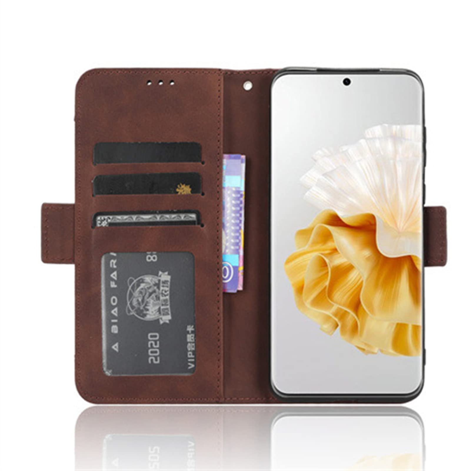 Etui na telefon komórkowy Huawei P60 / P60 Pro/P60 Art, skóra premium, z klapką, etui na telefon komórkowy z przegródkami na karty, zapięcie magnetyczne, skórzane etui ochronne, brązowe, typ P60