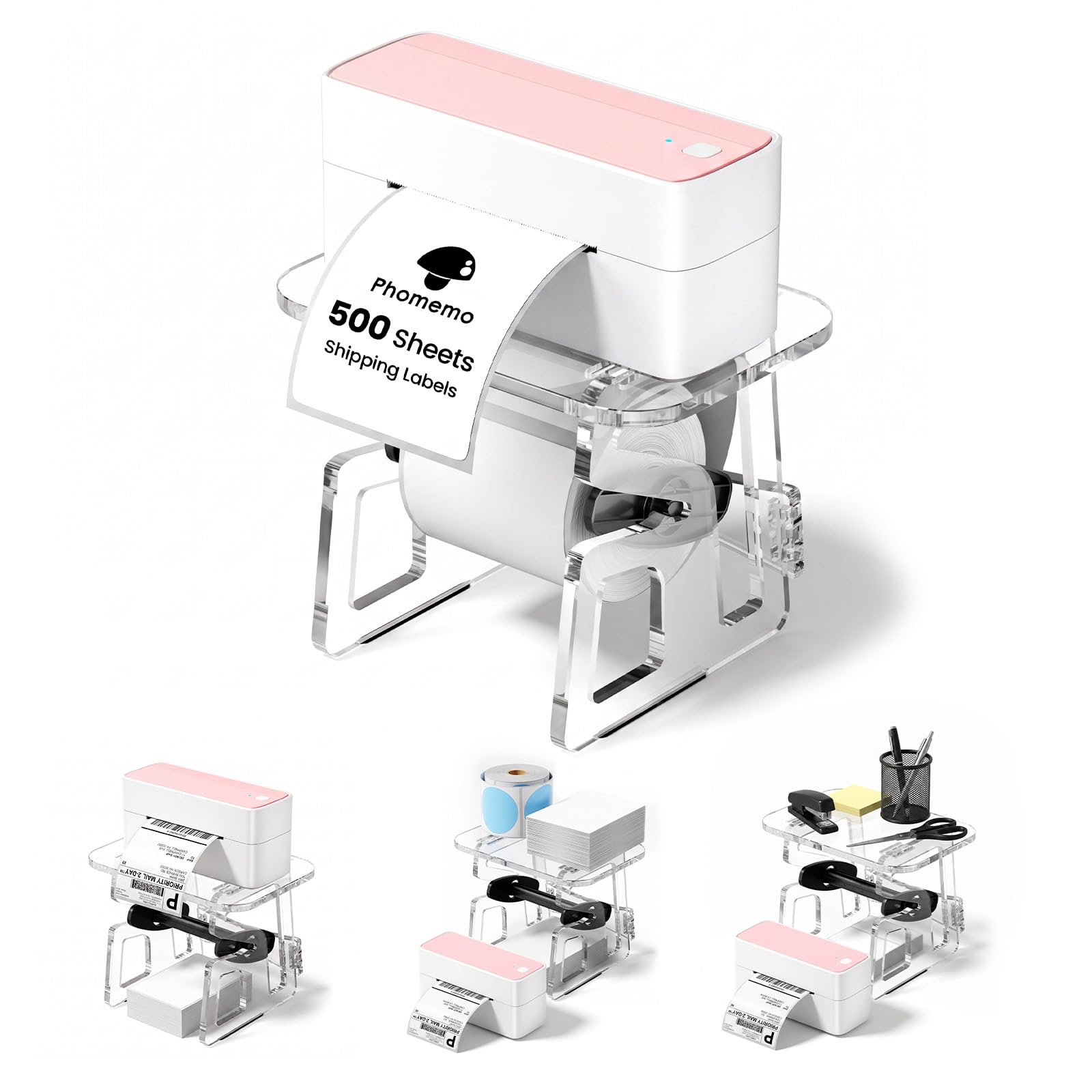 Phomemo 241BT Label Printer with Label Holder & Labels Set, Pink