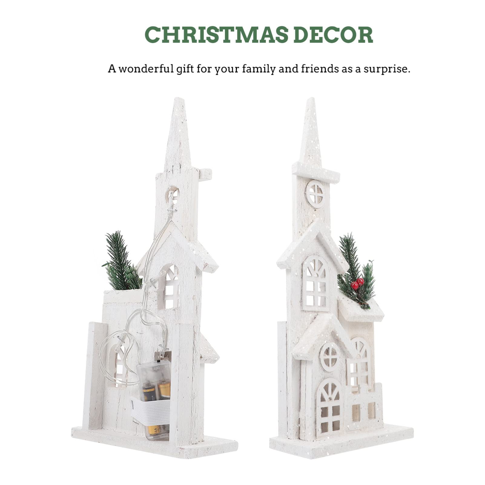 STOBAZA Église lumineuse à LED - Village de Noël - Cathédrale - Bâtiment de collection avec lumière LED - Château de Noël lumineux pour décorations de Noël - 35 x 16 x 8 cm
