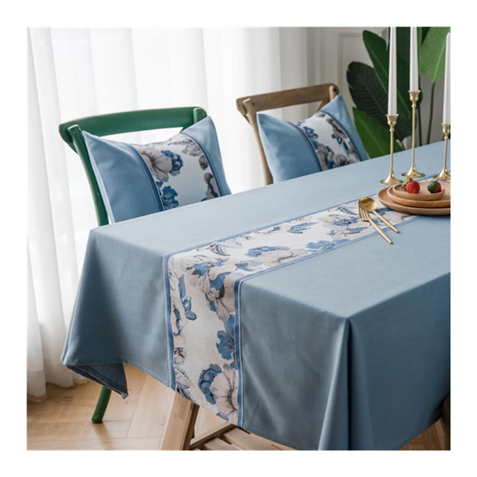 Tovaglia Blu per Feste, Copri Tavolino Soggiorno Poliestere Fiore Decorativa 100X135CM per Compleanno Festa Matrimonio