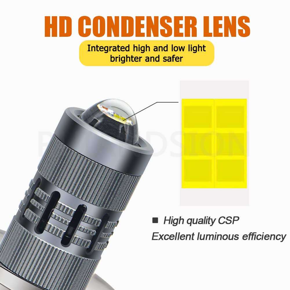 Ruiandsion 2pcs P45T Ampoule LED Blanc 12-36V / DC 12-80V Ampoule LED Super Lumineux 3000LM avec Lentille Projecteur pour Phare Moto, Non-polarité