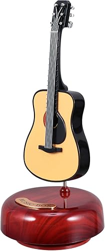 Caja de música de guitarra, figuras de guitarra en miniatura, caja musical clásica de madera con base musical giratoria para el día de San Valentín,