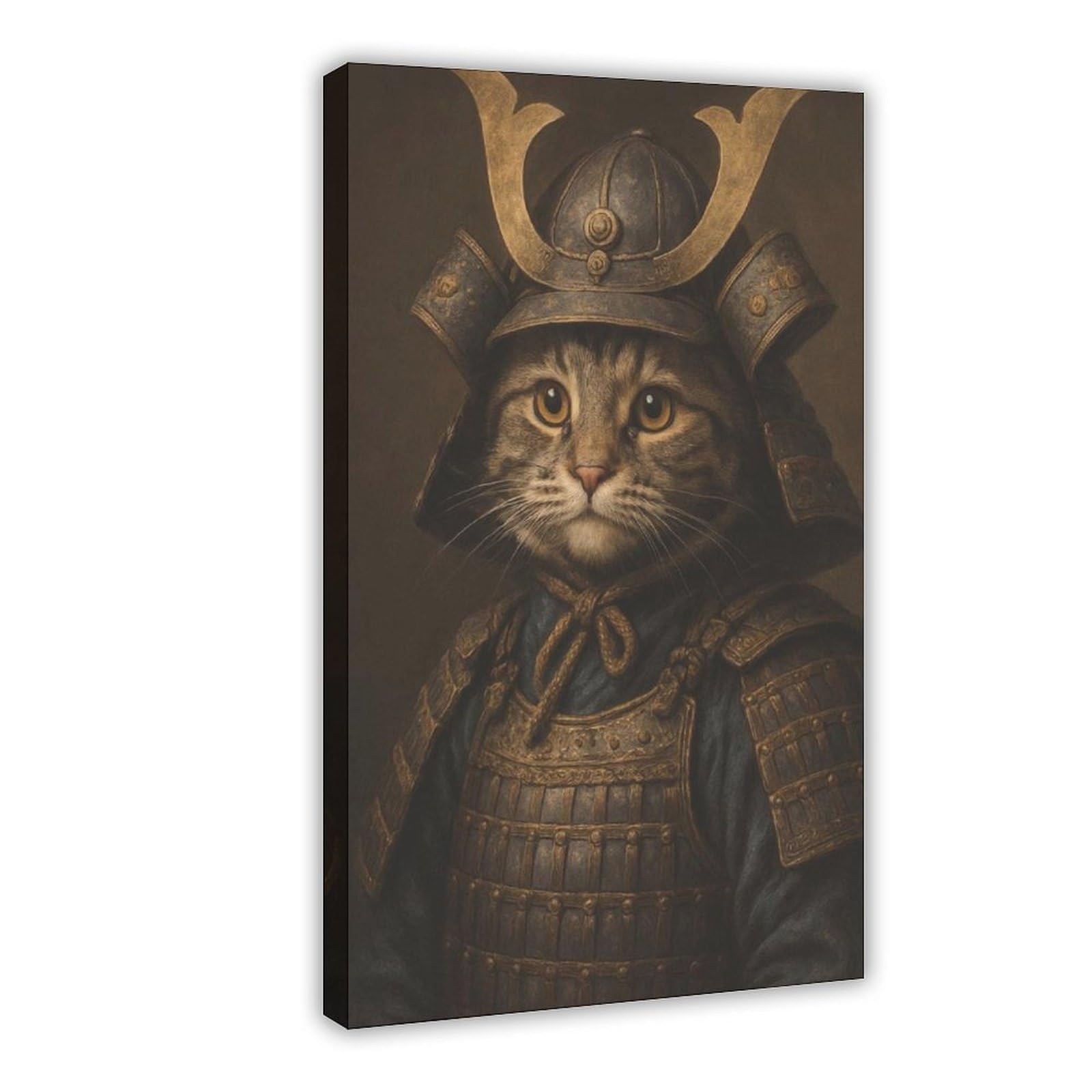 QNVJQKDSI Cat Samurai Portrait Art Canvas Poster Wall Art Decor Print Picture Paintings for Living Room Bedroom Decoration 16" L X 24" W