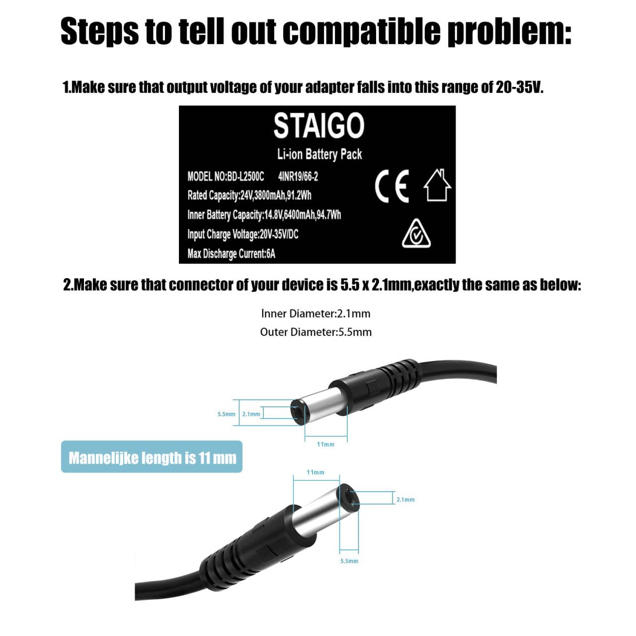 STAIGO Portatile Batterie CPAP avec affichage LED, connexion DC pour ResMed AirMini/AirSense 9/10/11/ AirCurve 10/11 [75.92Wh]