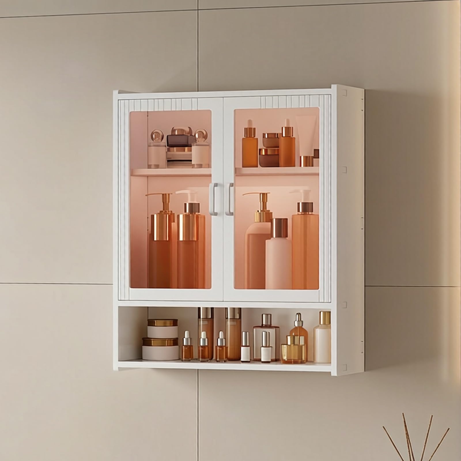 Fluted Acrylic Door Wall Mounted Bathroom Cabinet Over Toilet Sto With Shelves Slish Pvc Mcine Cabinet For Kitchen & Laundry Room,Brown-50*18*60Cm/19.7*7.1*23.6In,Brown-50*18*60cm/19.7*7.1*23.6in
