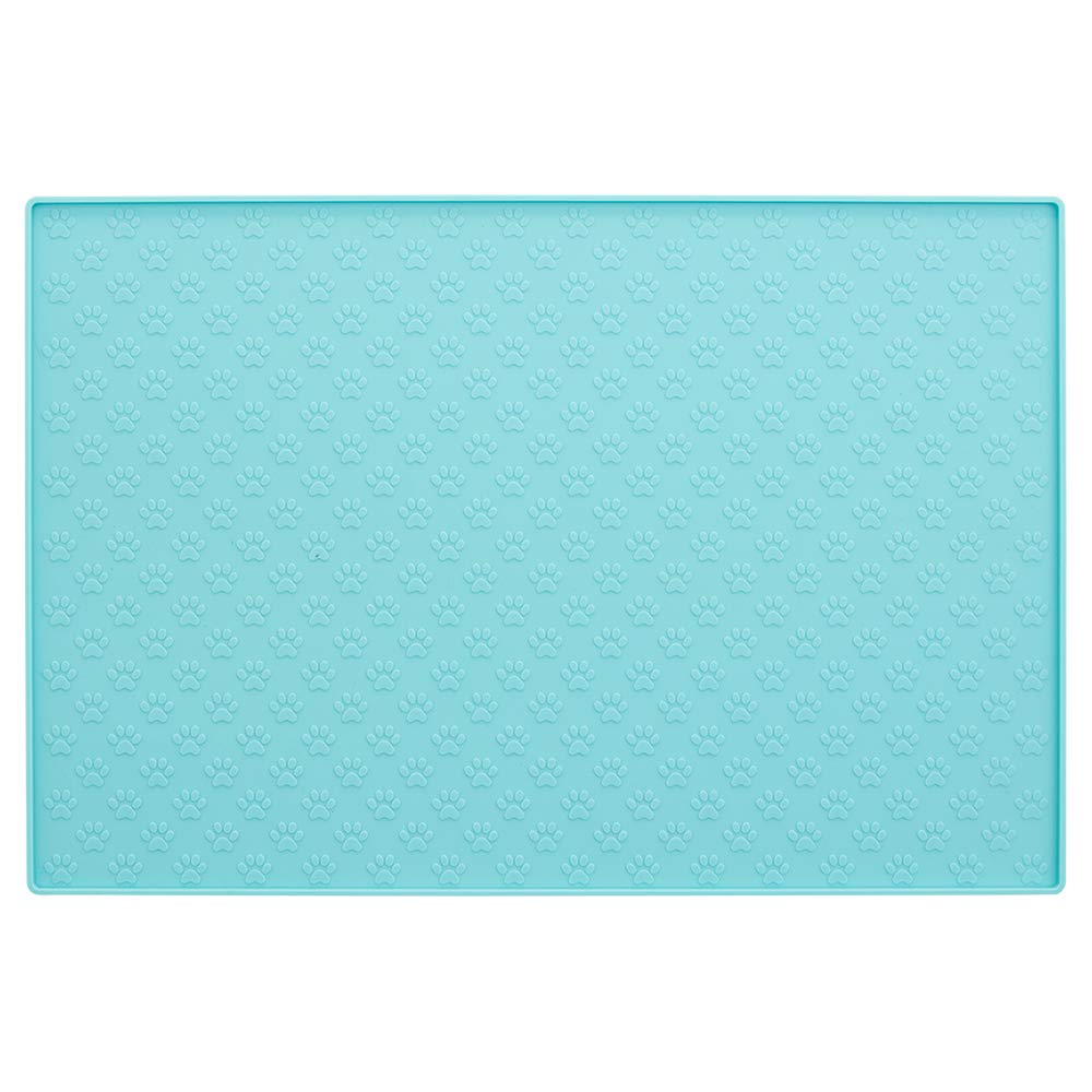 MIGHTY MONKEY 100% Waterproof Dog Food Mat, Raised Edges Silicone Pet Feeding Placemat for Cat, Dogs, Pet Bowls, High Lipped Tray Prevents Water Spills, Food on Floor, Dishwasher Safe, 18x12 Turquoise