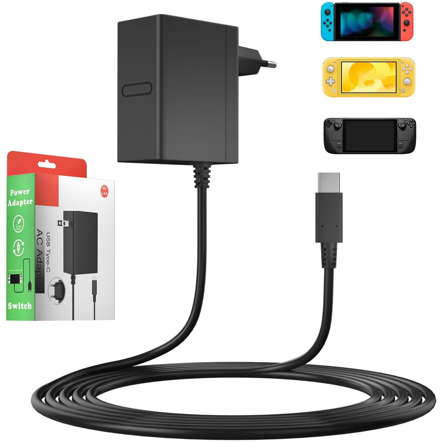 39W Ladekabel Netzteil Kompatibel mit Switch OLED Lite Dock und Pro Controller, 15V 2.6A Kabel Ladegerät PD Typ C Unterstützt TV Modus Schnelles Aufladen