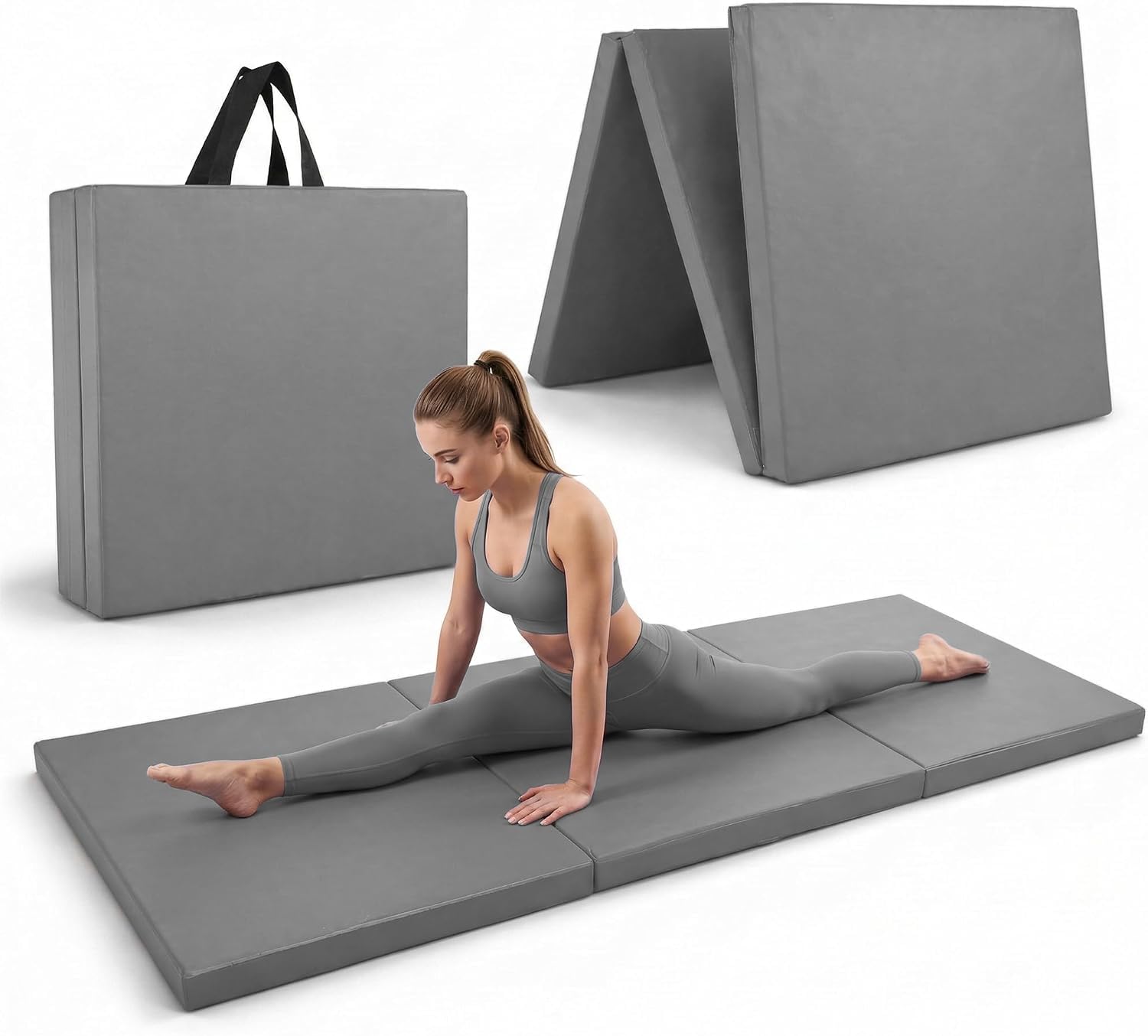Cozy Haven Foldable Gymnastics Mat - 5cm Thick High-Density Foam 6ft Long Tri-Folding, Crash Mats for Kids & Adults Non-Slip Workout Mat with Carrying Handle