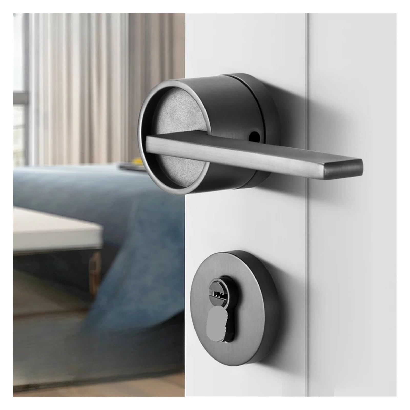 Cerradura de puerta silenciosa para un dormitorio dividido y moderno