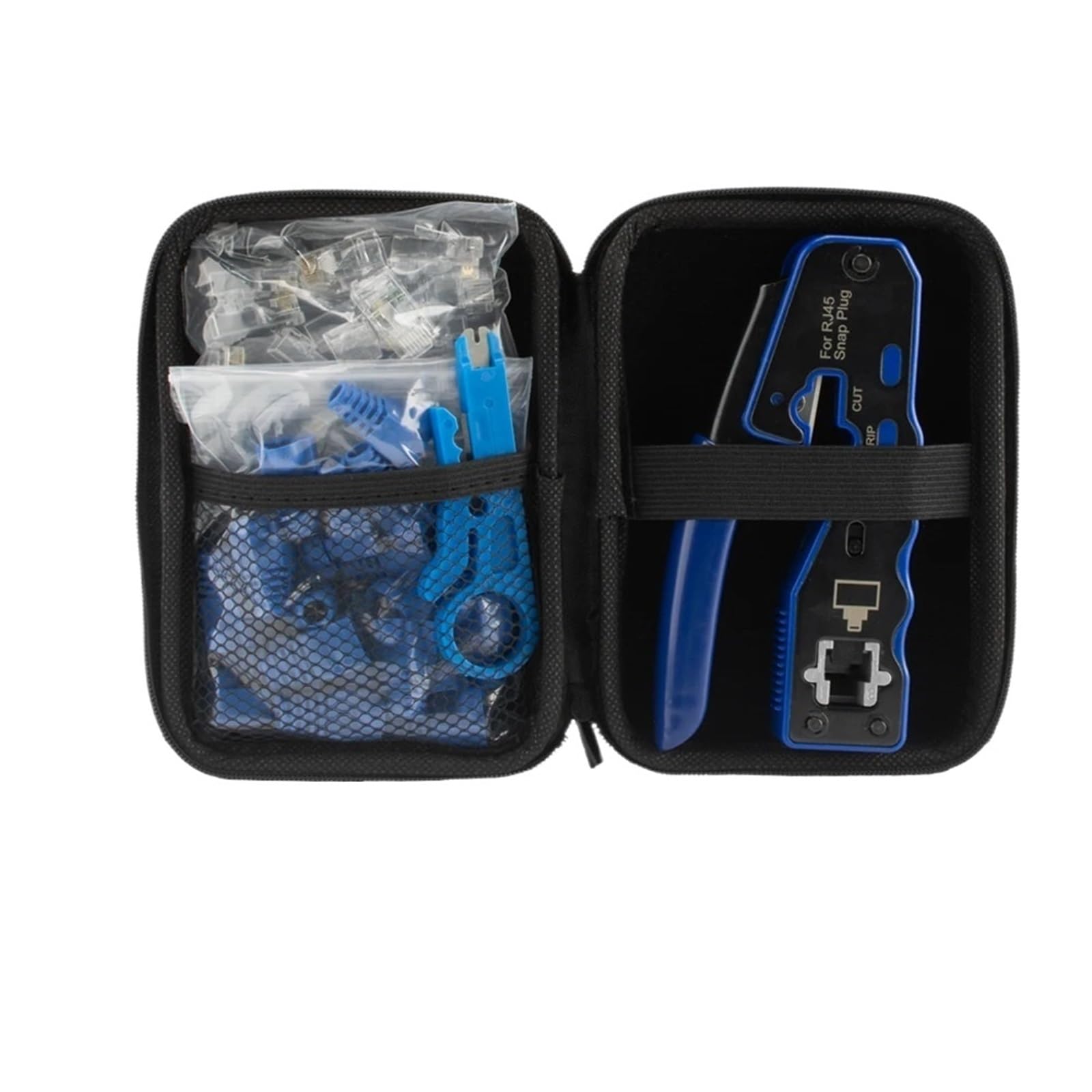 Kit de herramientas de red de paso Cat6, alicates de prensado RJ45, pelacables, conectores Cat6 de una sola, botas 8P, funda EVA