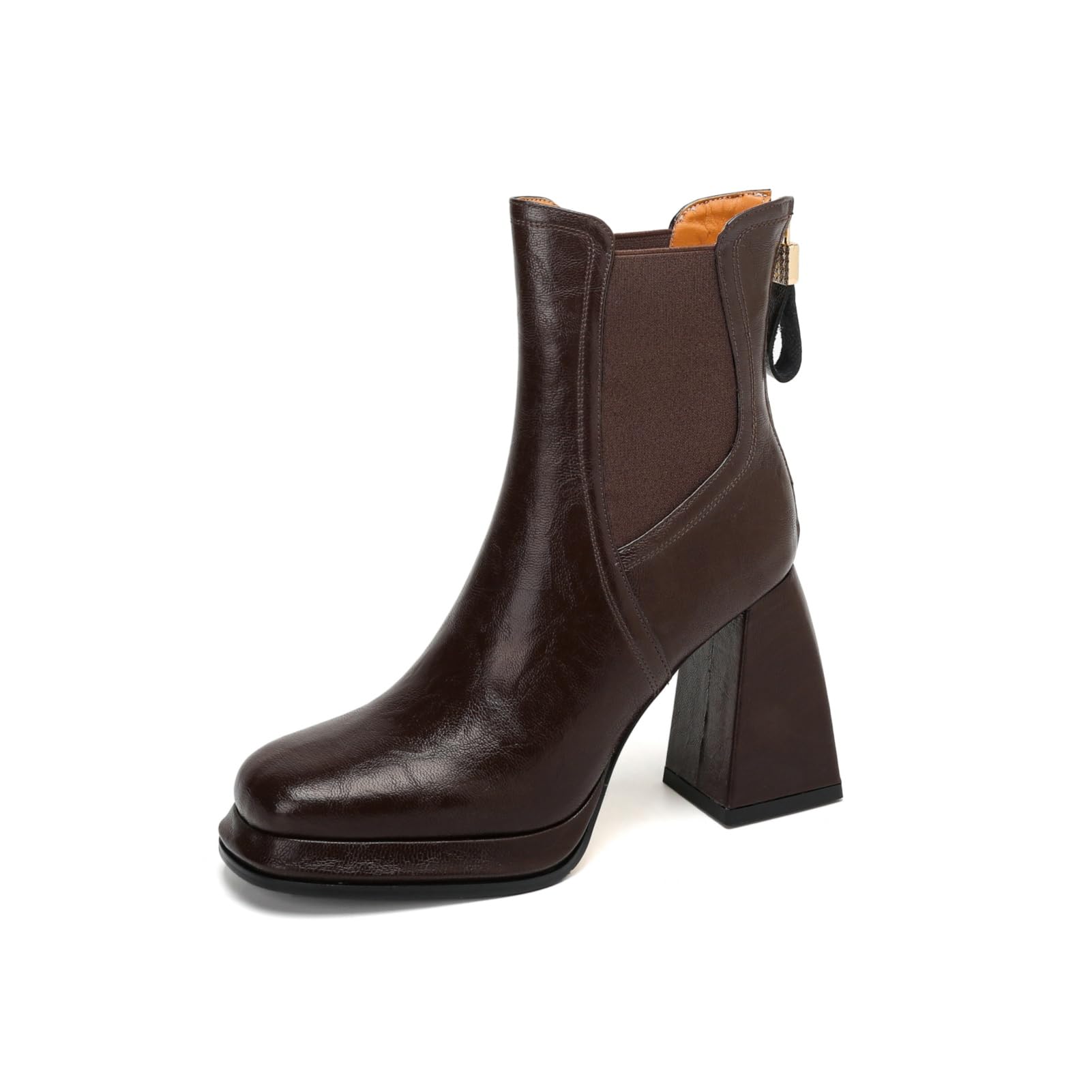 TinaCus Genuine Leather Elastic Fabric Womens Square Toe Handmade Platform High Heels Zip up Ankle Boots