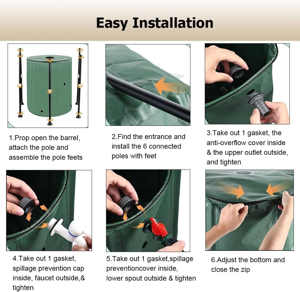 13-264 Gal Collapsible PVC Rain Barrels to Collect Rainwater from Gutter, Portable Rain Water Collection System Catcher Container Storage Tank with Spigot(White,0.4x0.5m/50L/13.2Gal)