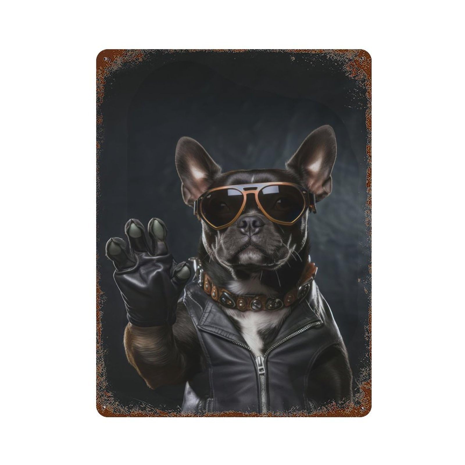 Dog in Sunglasses 15.7"x11.8" Weathered Tin Sign, Shabby Chic Decor for Cafe, Home Bar And Lounge Decor