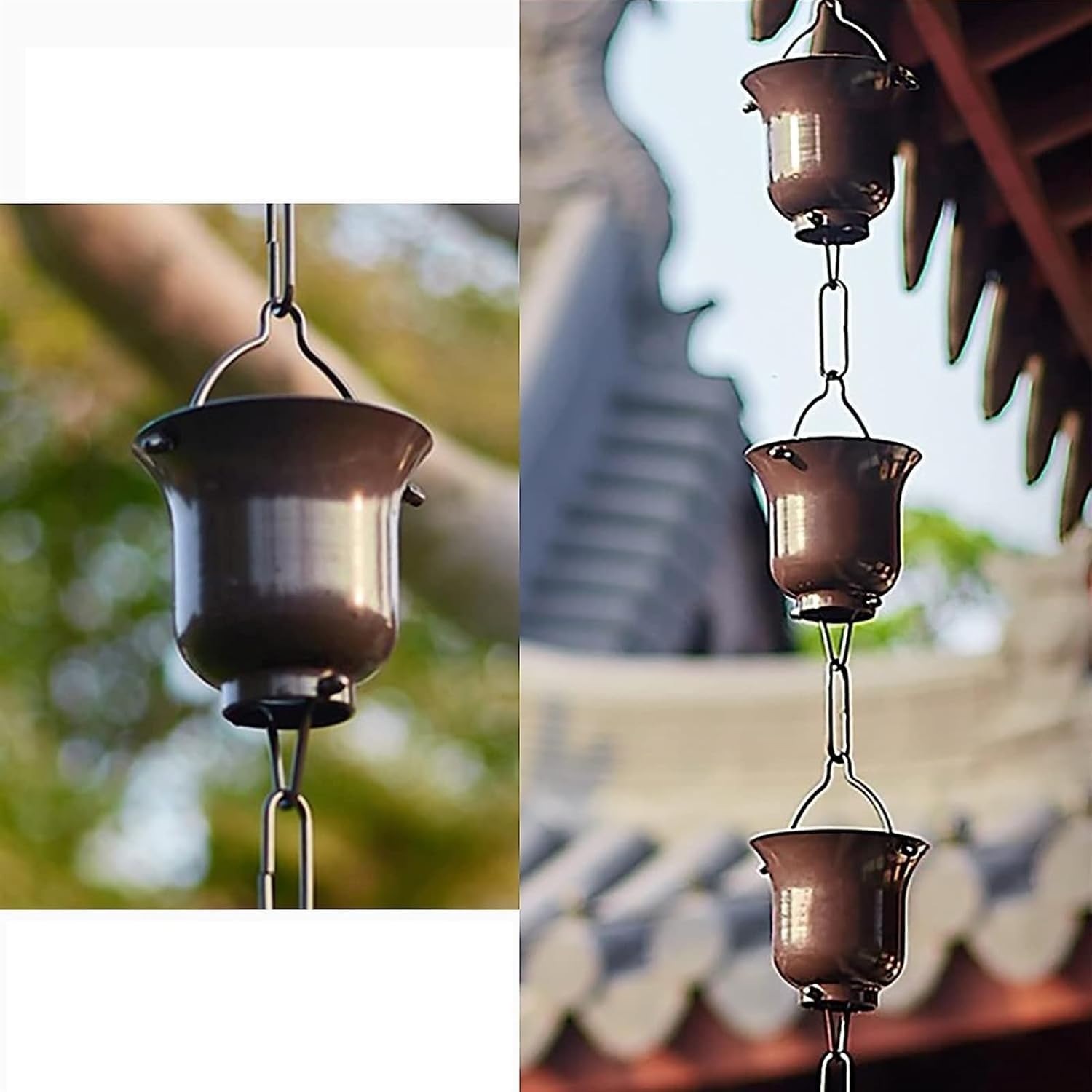 WOTZOV Aluminum Alloy Rain Chain For Courtyard Temple, Outdoor Garden Decoration Chain For Roof Gutter Downspout, Customized Length Rainwater Catcher Chain，2.4m/8ft