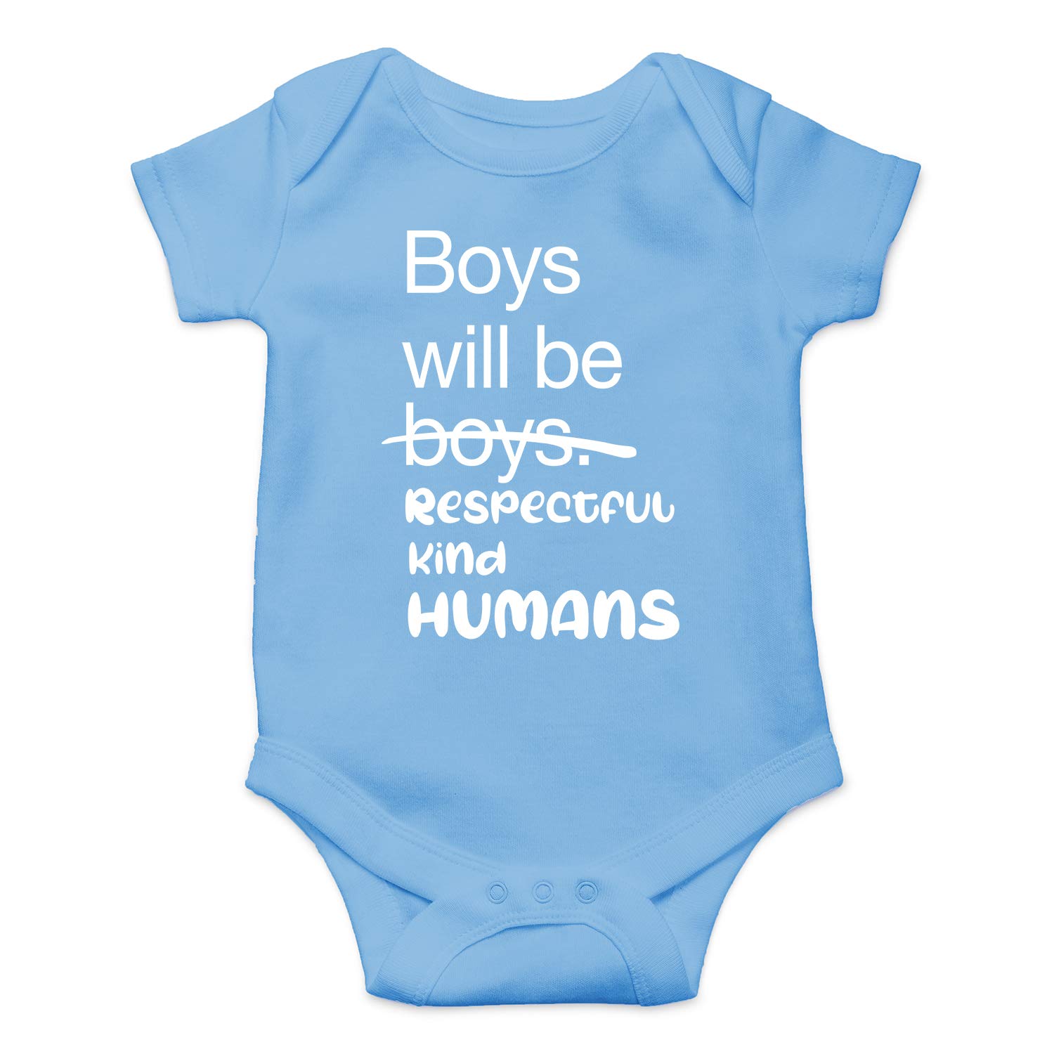 Boys Will Be Boys, Respectful Kind Humans - Funny Baby Essentials Bodysuit - Baby Boy Clothes (12 Months, Light Blue)