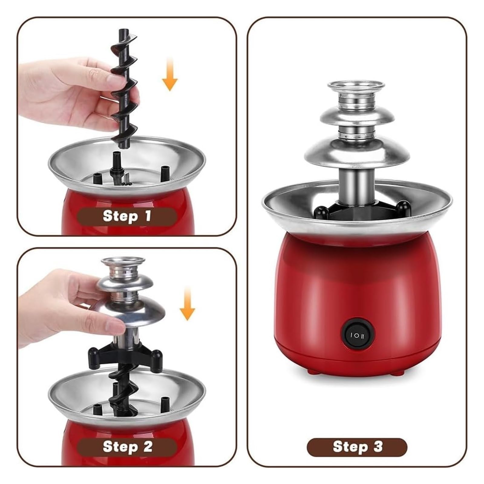 Mini fontaine à chocolat à 3 niveaux pour fêtes et réunions de famille avec flux continu fluide
