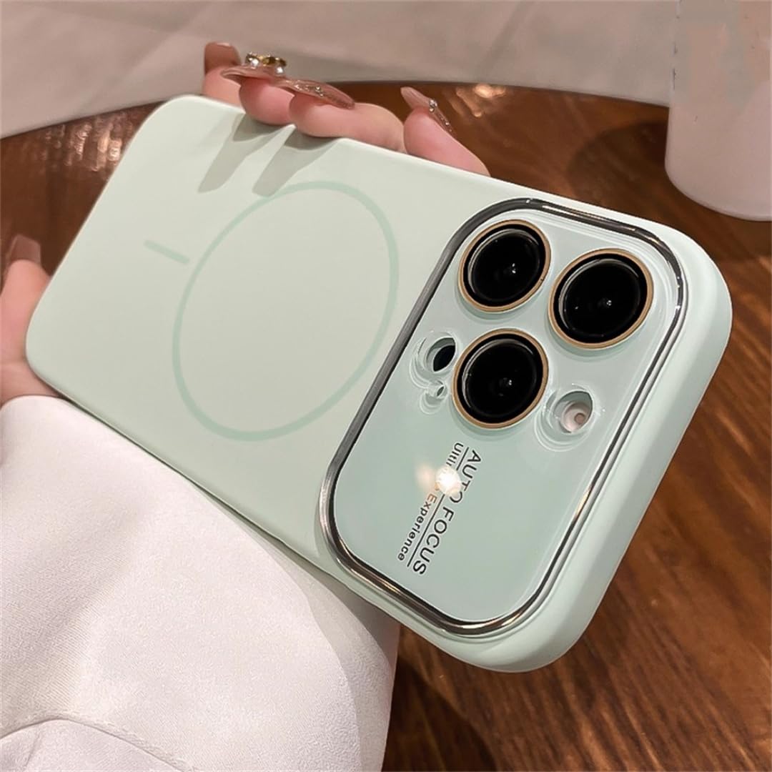 Funda líquida magnética para iPhone 17, Cubierta Protectora de Cristal con Lente de Silicona para Parejas (para iPhone 17/Verde Claro)