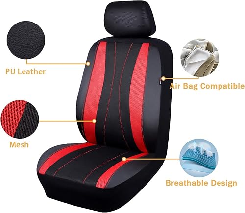 Miniatura 2 de Flying Banner - Juego completo de fundas para asiento de automóvil, malla de aire de piel sintética transpirable para hombre y mujer, compatible con