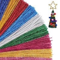 100 Pcs Glitter Pipe Cleaners for Craft Christmas,Tinsel Chenille Stems Ornaments & Decorations,Fuzzy Sticks Craft Supplies Chenille Stems for Arts & Crafts for Creative Handmade DIY Decorations