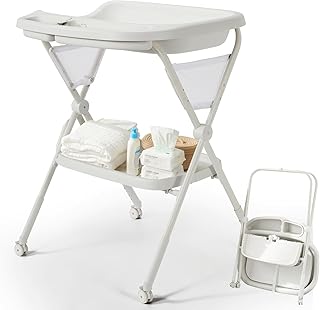 Changing Table Foldable Baby Changing Tables, Adjustable Height Baby Changing Station with Waterproof Changing Pad,Grey