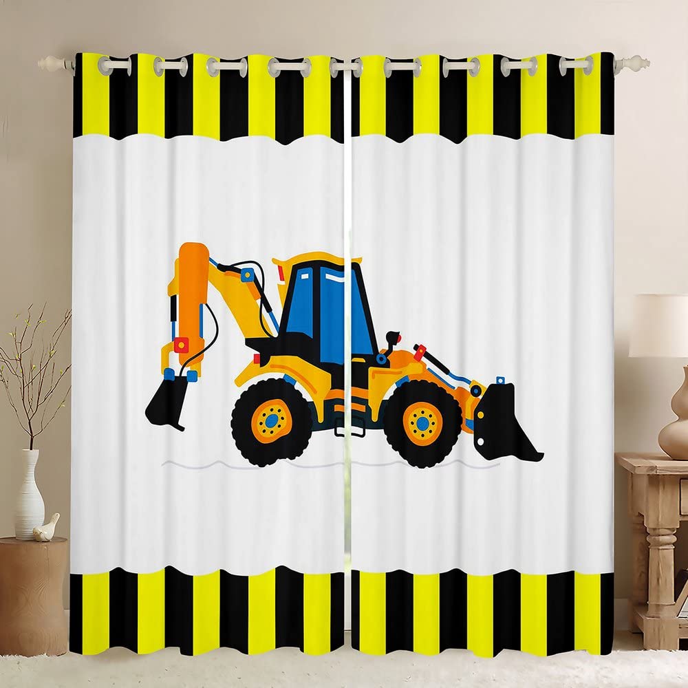 Cortinas Opacas para Ventana de Excavadora de construcción de Dibujos Animados para oscurecer Ventanas, vehículos, Camiones, automóviles, maquinaria, Bulldozer grúa (30%-50%) para tratamientos de Ven