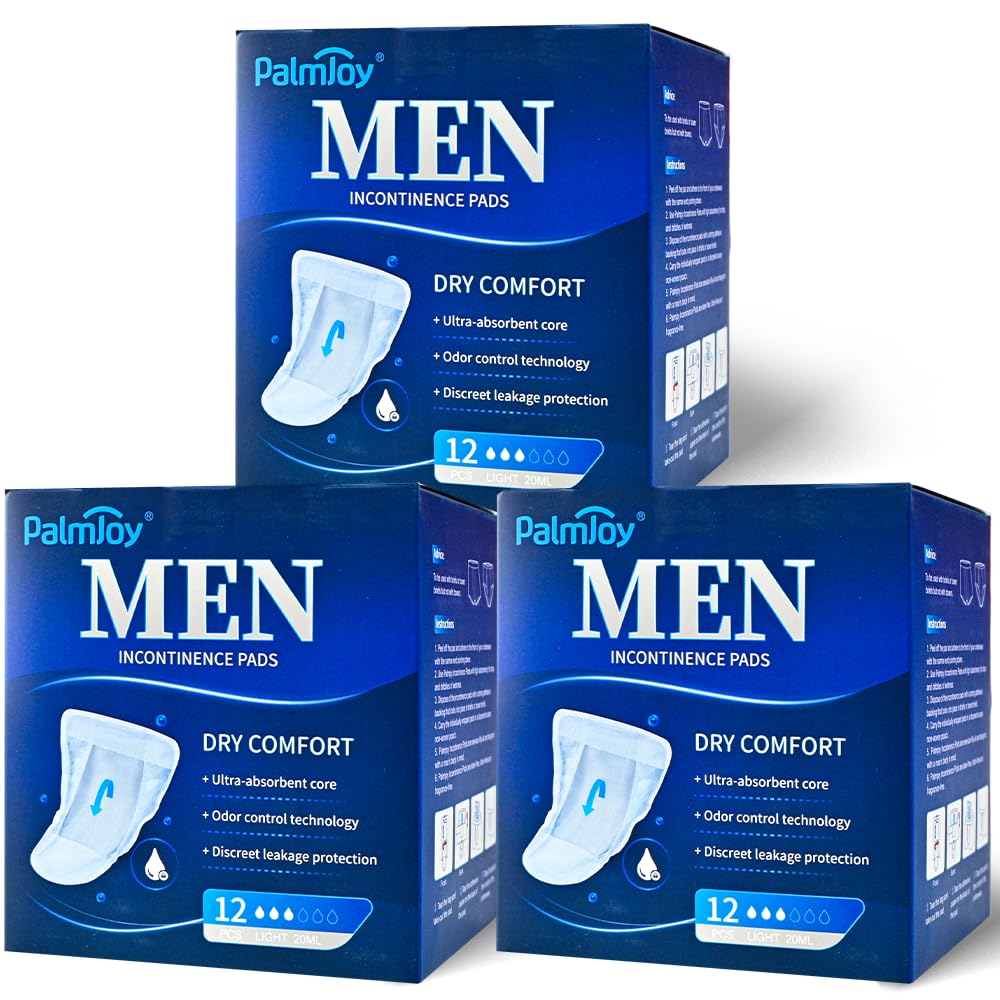 TIEJIANDAN Deodorizing Incontinence Pads for Men for Day 0.68oz, Mens Pads for Leakage 3 Packs of 12, Shields for Men with Odor Control Technology and Disscreet Leakage Protection IP001-N