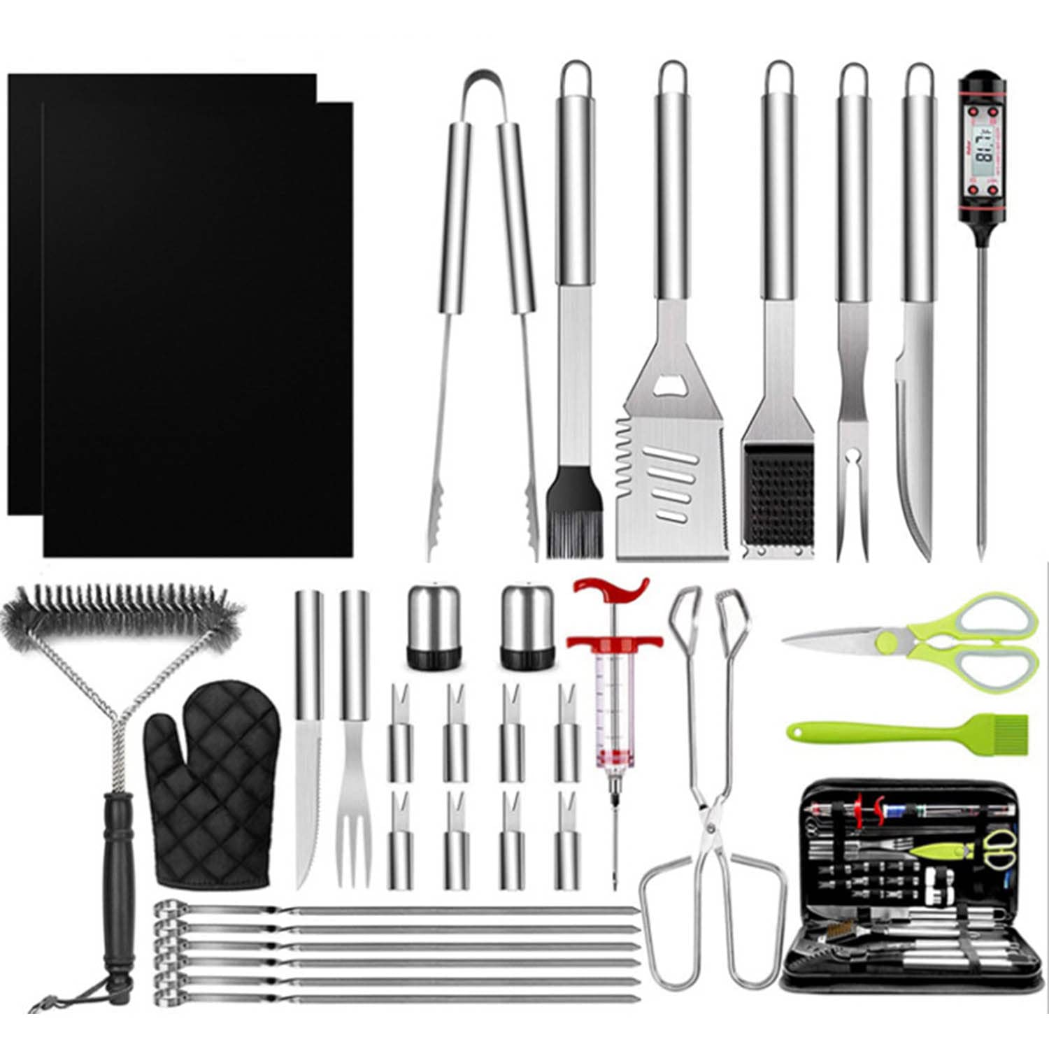Accessori per Barbecue in Acciaio Inossidabile Utensili per Grill Resistente al Calore Regali per Uomini Donne papà per Il Compleanno di Natale (33 PCS)
