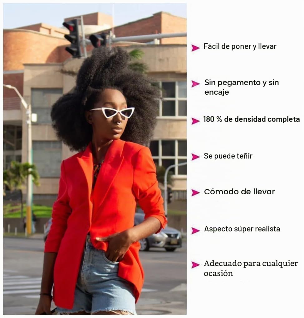 Pelucas de cabello humano para mujeres afroamericanas, pelucas rizadas 100 % de cabello humano sin pegamento, peluca afro sin encaje, densidad del 180 %, 14 pulgadas, color negro natural