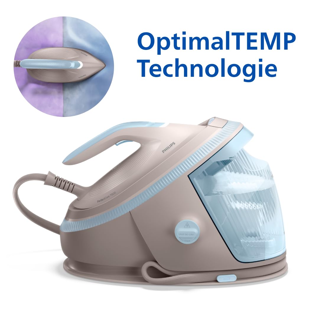 Philips PerfectCare Dampfbügelstation 7000 Serie - 600g Dampfstoß, 8,5 Bar Druck, OptimalTEMP, SteamGlide Elite Sohle, Abnehmbarer 1,5L Tank, Vertikaldampf, Easy De-Calc (PSG7200/60)