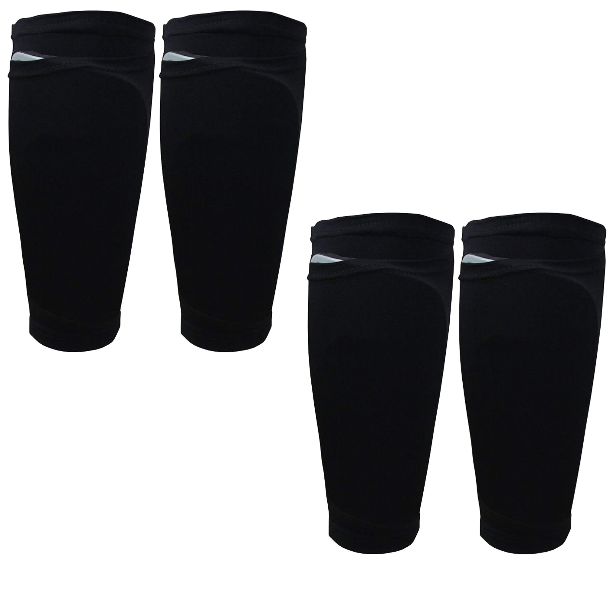 2 Pair Soccer Shin Guard Holder Compression Sleeves Football Protective Sleeves with Pocket for Shin Guards Black Color