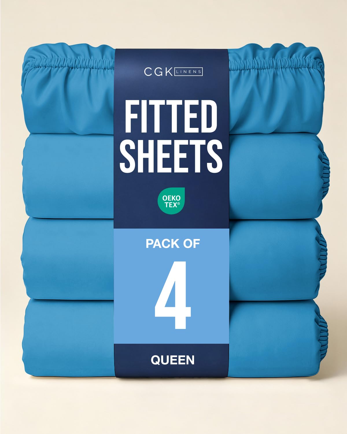Queen Fitted Sheet - Pack of 4 Single Fitted Bottom Sheet Only - Denim Blue