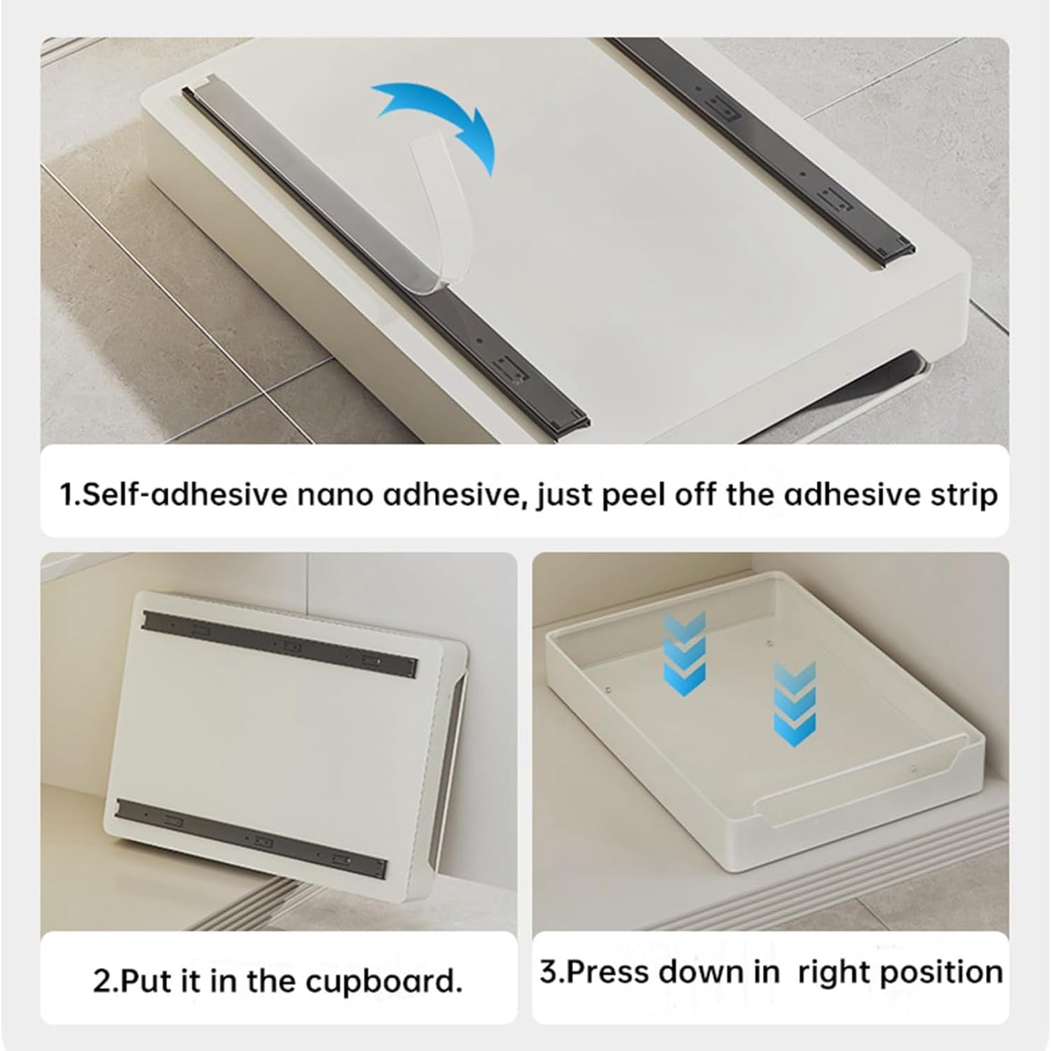 Cajón deslizante de cocina, extensible, telescópico, para almacenamiento en armario de cocina, sin perforar ni clavar, organizador extraíble (20 cm de