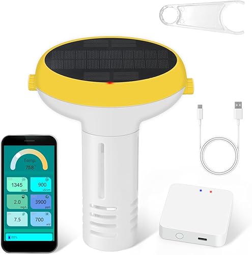 Monitor inteligente de piscina con pasarela, kit de prueba profesional de piscina de agua salada para piscina, 7 en 1, monitor ORP de salinidad de