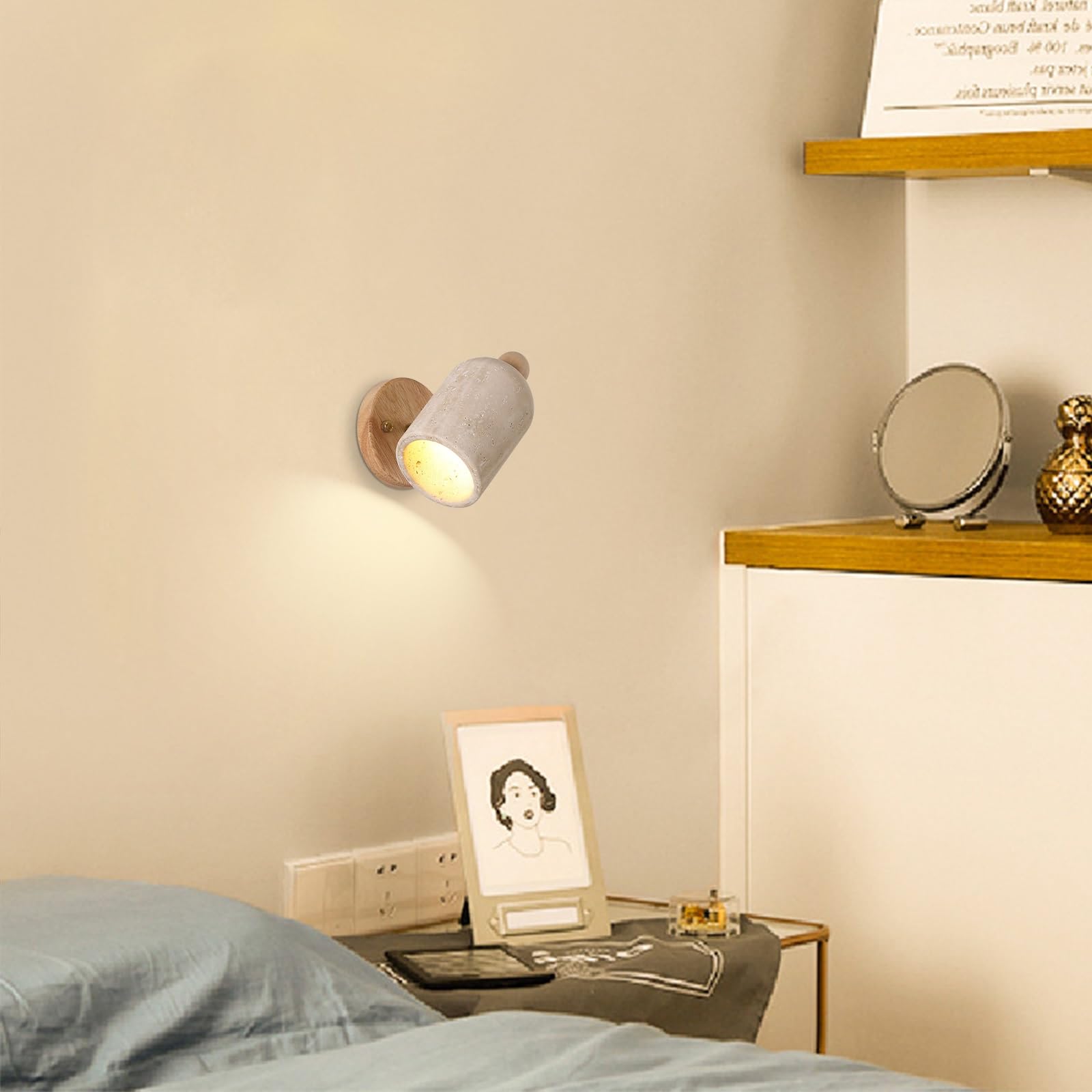 Apliques de Pared Modernos Interior Lámpara de Pared de Piedra Ajustable 180° Mármol Natural Japonés Travertino Amarillo Luz de Pared para Mesita de Noche Dormitorio Sala de Estar Vestíbulo Entrada