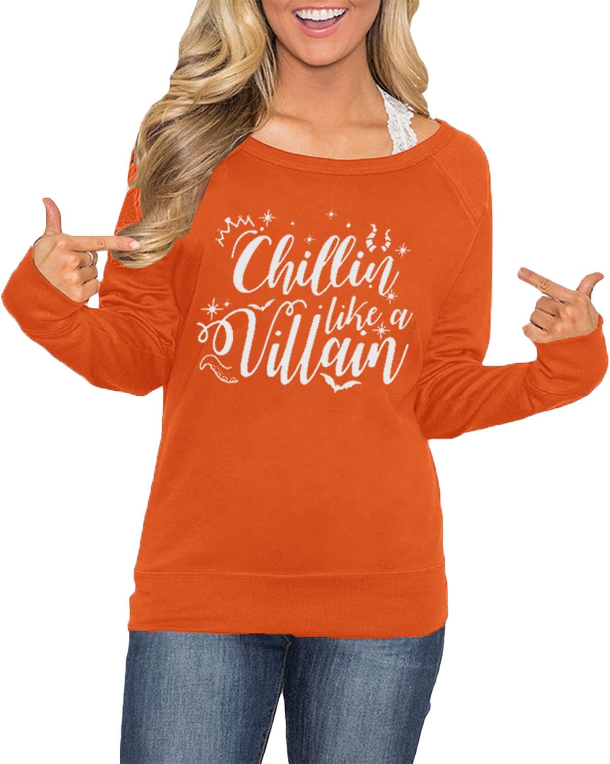 For G and PL Women's Halloween Pumkin Face Sweatshirts Hocus Pocus Long Sleeve Shirt Spooky Skeleton Pullover Tops