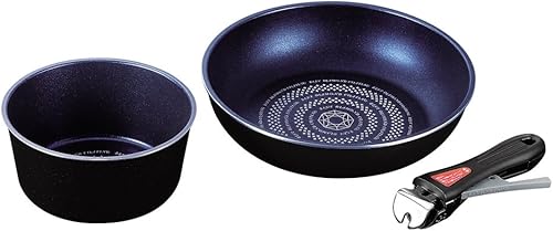 Pearl Metal HB-2443 Handle Removable Pot and Frying Pan, Set of 3, Induction Compatible, Blue Diamond Coat (1 Pot, 1 Frying Pan, 1 Handle), Luxpan