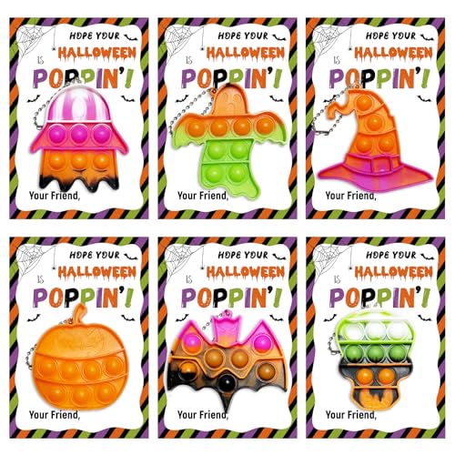 Halloween Party Favors - 24 Pack Halloween Pop Fidget Toys Card Bulk - Funny Pop Its Goodie Bag Stuffers for Boys Girls Toddler School Class Classroom