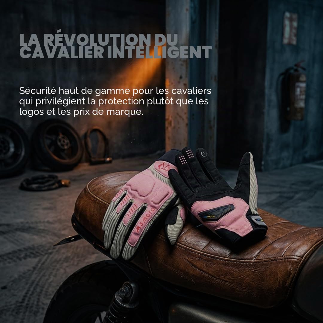 Gants de moto d'été respirants roses pour femme, gants de moto antidérapants pour écran tactile, VTT, VTT, course sur route