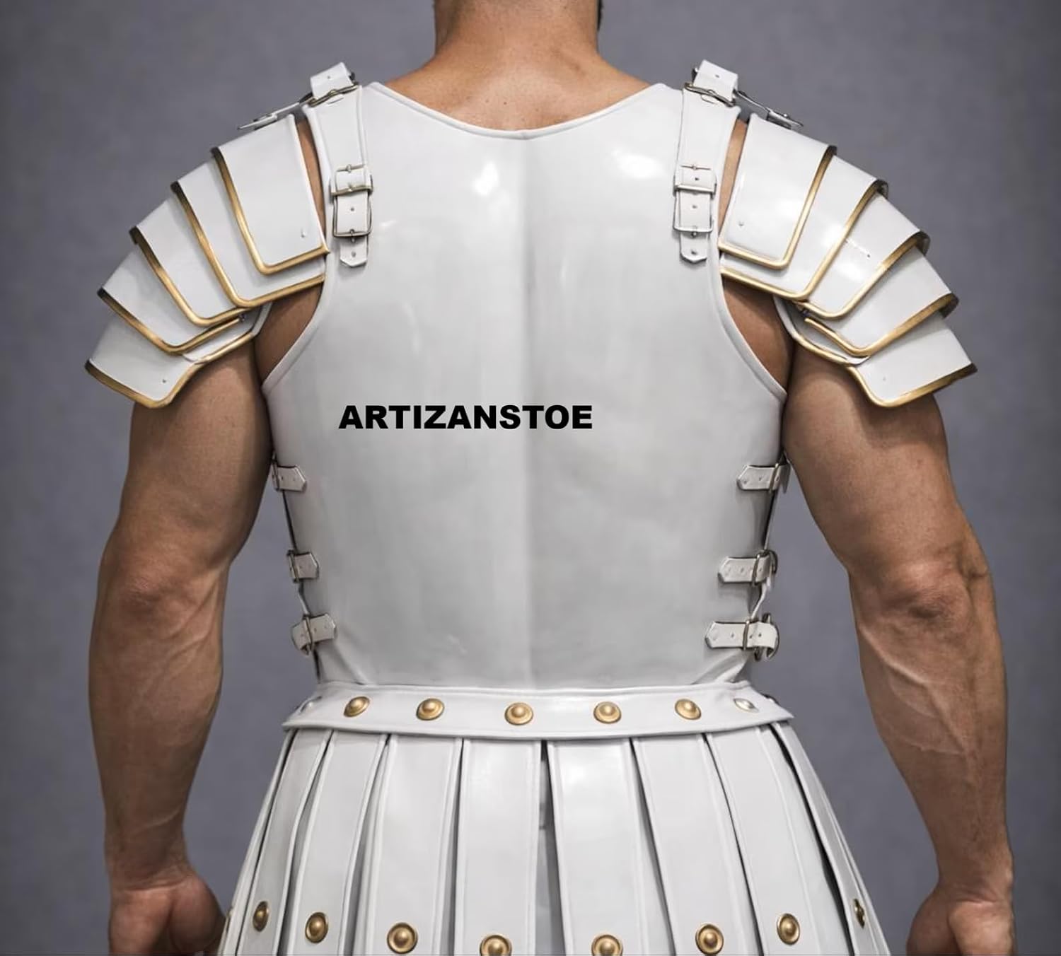ARTIZANSTORE Roman Muscle Armor Set | Gladiator Cuirass with Helmet & Shoulders | Wearable Medieval Costume for Halloween Materials: Steel letter