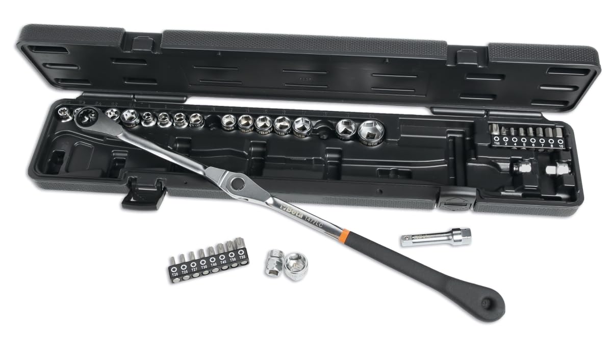 BETA 1477/C38 - Kit Chiave a Cricchetto Orientabile con Bussole Ribassate per Tendicinghia e Componenti Motore