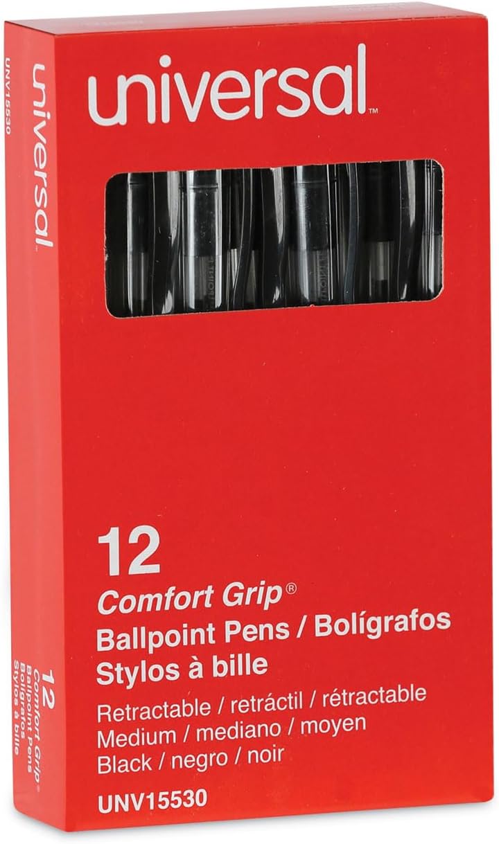 Universal UNV15530 1 mm Comfort Grip Retractable Ballpoint Pens – Medium, Black (1 Dozen) Universal UNV15530 1 mm Comfort Grip Retractable Ballpoint Pens – Medium, Black (1 Dozen)