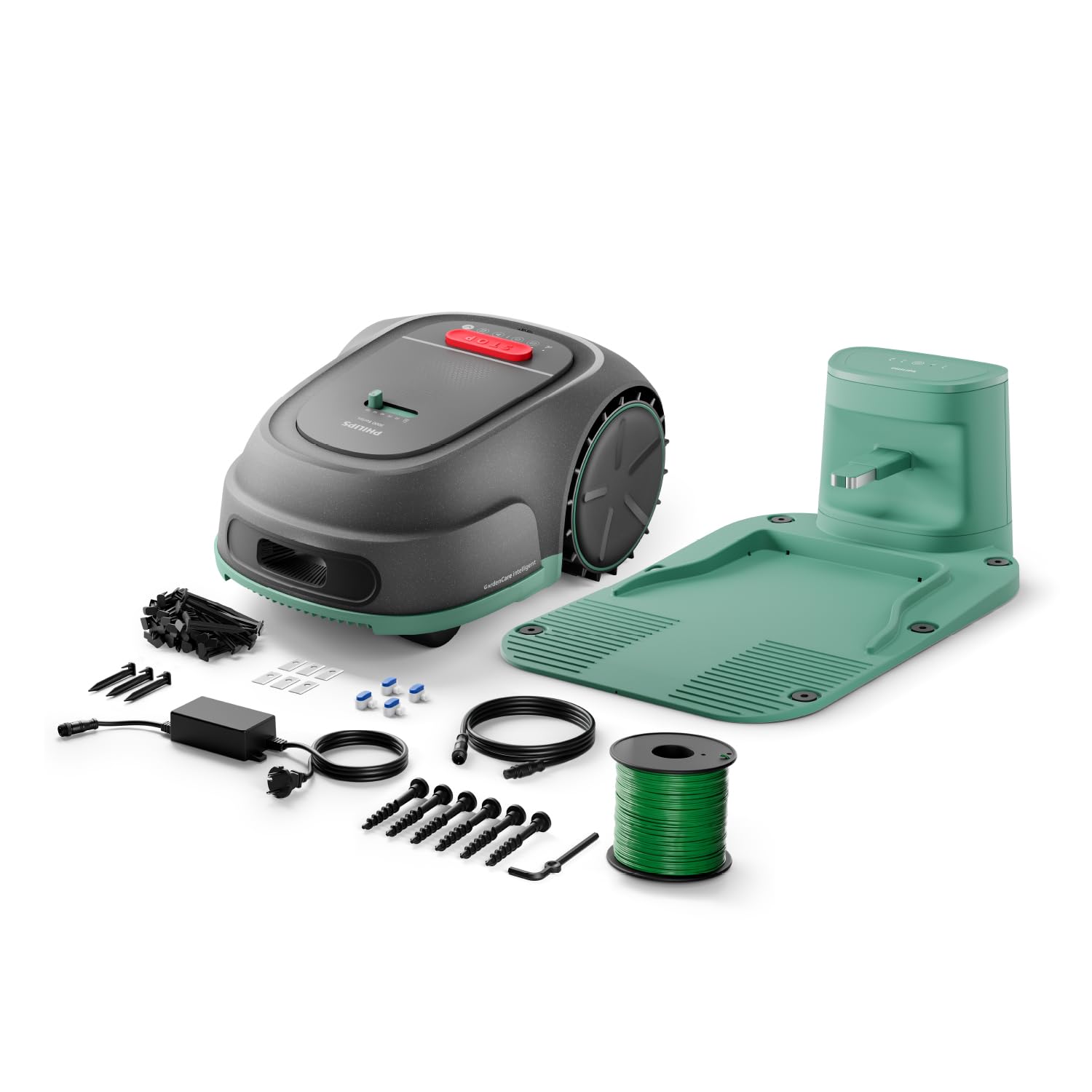 Philips Serie 3000 Robot cortacésped - Mapeo GPS, Corte Cruzado, Corte Inteligente, Corte más rápido, Rendimiento en Pendientes, App Homerun, Sensor de Lluvia, Gris Piedra caliza (RSL3000/10)