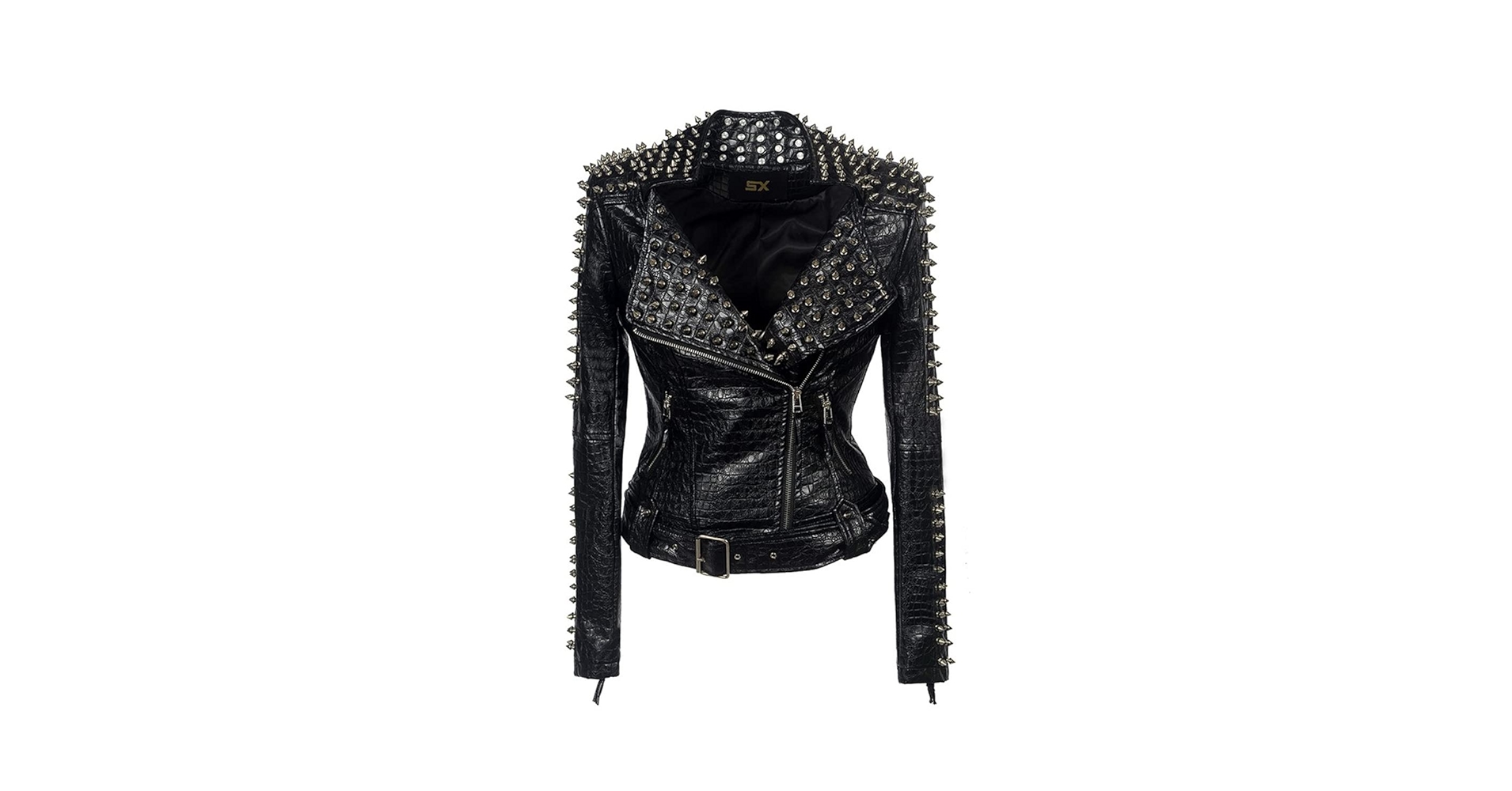 SX Women Punk Faux Leather PU Black Jacket Studded Rivet