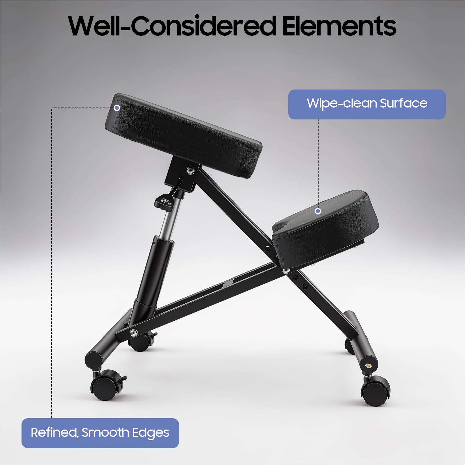 Silla de rodilla ergonómica ajustable para oficina, estructura de metal + silla de oficina de piel, asiento con reposamuñecas, dolor de espalda, aliviar el dolor de cuello y mejorar la postura